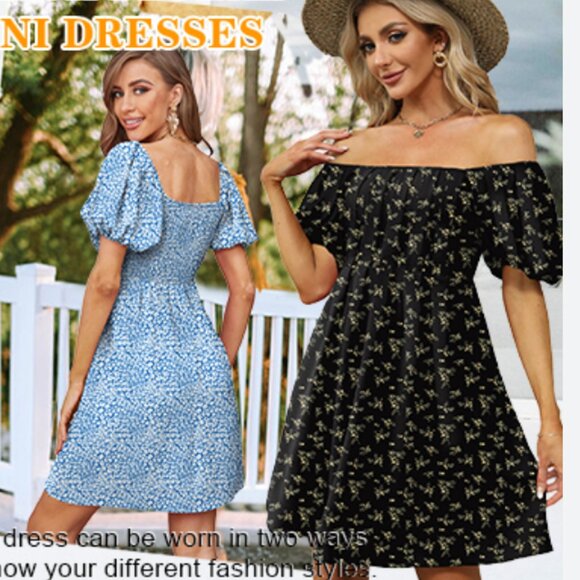 Xieerduo Dresses & Skirts - XIEERDUO FASHION Black Ditsy Floral Puff Sleeve Pleated Mini Dress XL NEW